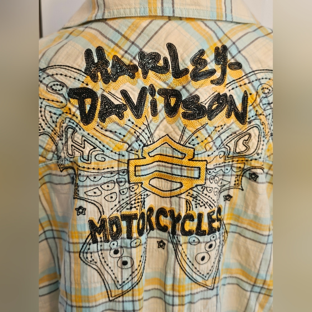Harley-Davidson Plaid Shirt. Womens 2XL. Embroidery On Back Button Down.